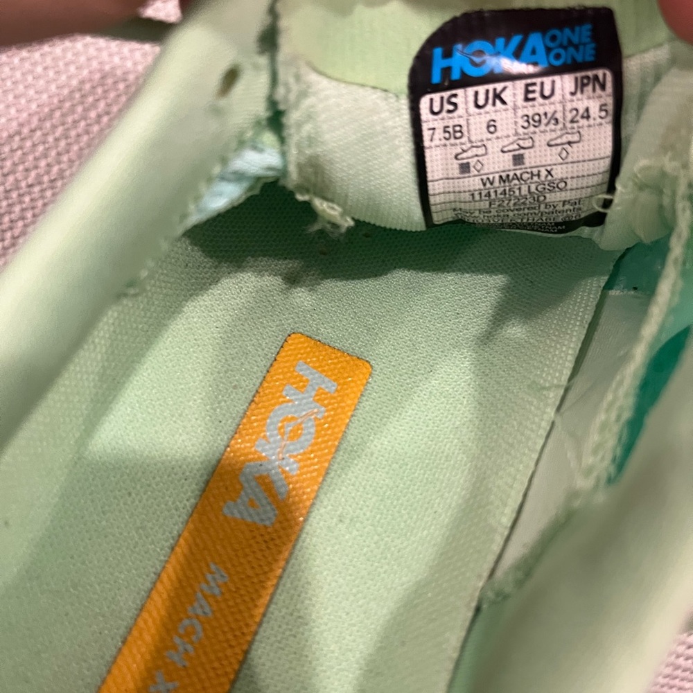 Hoka Women's Mach X Mint and Orange Running Shoes - Picture 9 of 9